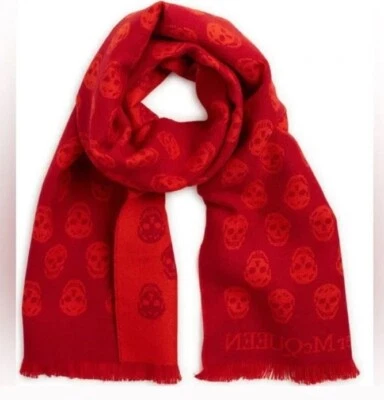 $287.08 • Buy ALEXANDER MCQUEEN Biker Skull 100% Wool Reversible Women's Winter Scarf  - RED