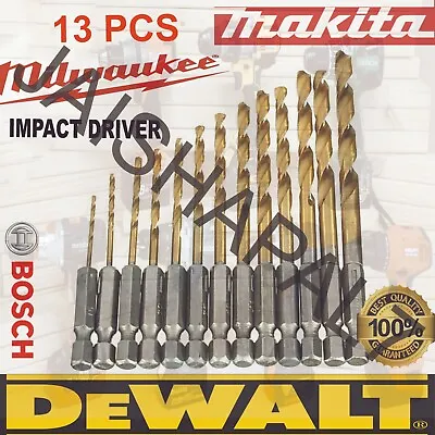 13 X HSS TITANIUM COATED DRILL BIT SET DEWALT BOSCH HITACHI AEG Impact Driver • £8.99