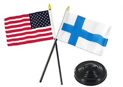 Finland W/ USA American Flag 4 X6  Desk Set Table Stick Black Base • $7.88
