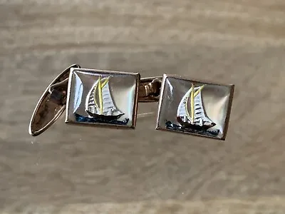 Vintage Pair Of Lucite & Gilt Metal Cufflinks - Yacht/sailing Boat - Not Gold • $24.27