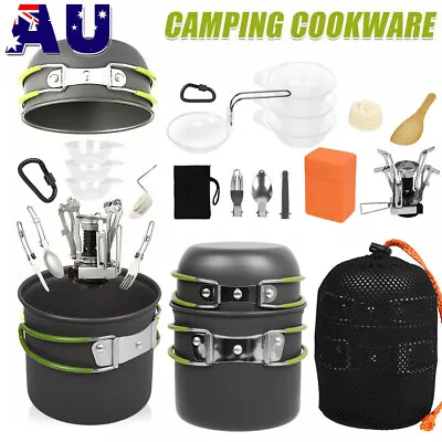 Outdoor Portable Camping Cookware Set Hiking Cooking Pot Gas Stove Tableware Kit • $26.99