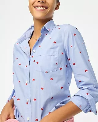 J Crew Printed  Button Up Shirt Women's Plus Xxl Blue Red Hearts Pre-owned • $23.99