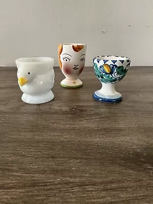 Vintage Lot Of 3 Assorted Ceramic Glass Egg Cups • $15