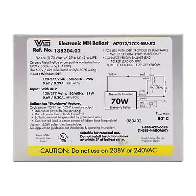 Vassloh-shwabe M7012/27ck-5eu-jt2 Electronic Metal Halide Ballast 70w 120/277v • $59.50