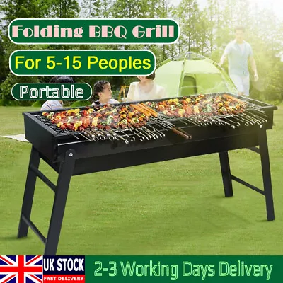 Portable BBQ Charcoal Barbecue Grill Folding Stainless Steel Stove Garden Picnic • £20.98