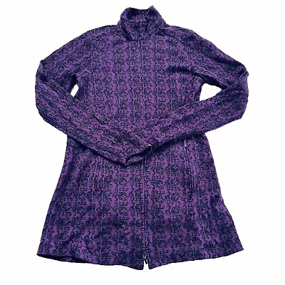 Ibex 100% Merino Wool Full Zip Juliet Sweater Small S Purple Floral • $39.99