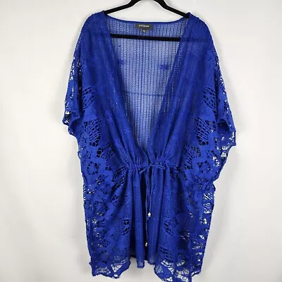 Autograph Womens Beach Pool Crochet Kaftan Plus Size XL 22 Blue Sheer Cover Up • $14.40