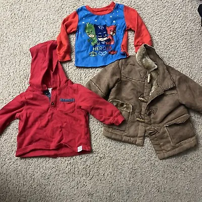 Bundle Lot Of 3 Baby Infant 18m Brown Coat With Carters Shirt Spidey • $20