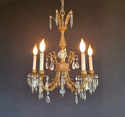 Antique Spanish Empire Bronze/Brass Crystal 5 Light French Style Chandelier • $525