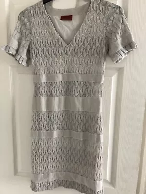 Genuine Missoni - Crochet Knitted Dress. Size 8. Silver Grey. Knee Length • £26