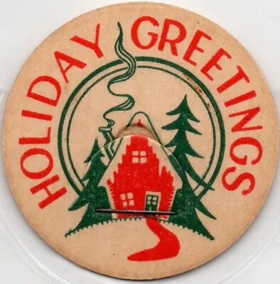 Milk Bottle Cap- Holiday Greetings -red & Green-generic- Cottage Pine Trees Snow • $4.55