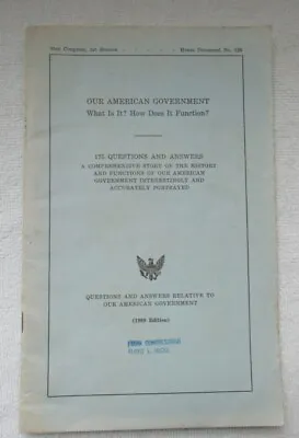 $2.50 • Buy OUR AMERICAN GOVERNMENT - 1969 Booklet -  From Congressman Floyd V. Hicks 