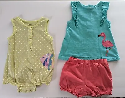 3 Pc's Infant Girl's 12 Months Carter's Jumper Flamingo Top & Diaper Cover • $4.99