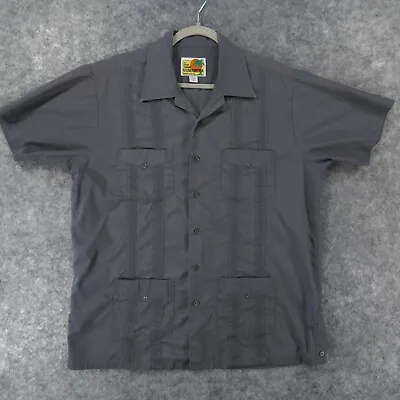 Haband Guayabera Shirt Men Medium Cigar Old Man Gray W Embroidery Pockets • $22.89