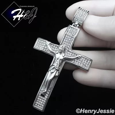 Men Stainless Steel Icy Bling Cz Silver/gold Plated Big Jesus Cross Pendant*p142 • $22.99