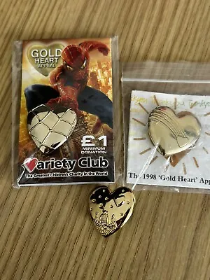 3 X Variety Club Golden Heart Badges - In SpiderMan & Shrek  Charity Pin Gold • £4.99