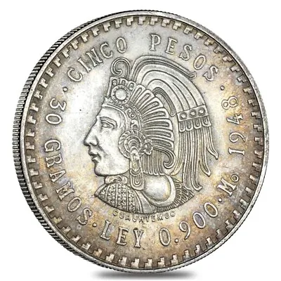 1947-1948 Mexico 5 Pesos Cuauhtemoc Silver Coin ASW .8681 Oz AU • $49.58