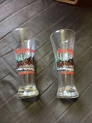 2 NEW 🔥 Vintage 1988 Budweiser Clydesdales Beer Pilsner Glasses NOS • $25