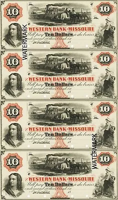 $10 Western Bank Missouri St Joseph MO Obsolete Currency Sheet REPRODUCTION • $14.99