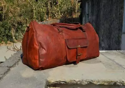 Leather Bag Duffel Travel Men Luggage Gym Vintage Genuine Weekend Overnight New  • $82.25