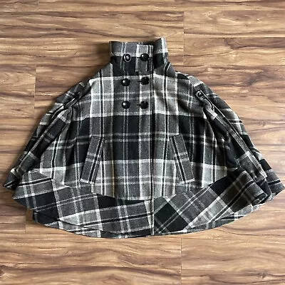 Zara Basic Womens Poncho Small Gray Plaid Wool Blend Cape EUC • $35.99