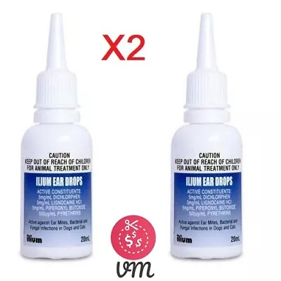 Ilium Ear Drops 20 Ml X 2 Pack (Free Shipping) For Dogs/Cats Fungal Bacteria  • $36