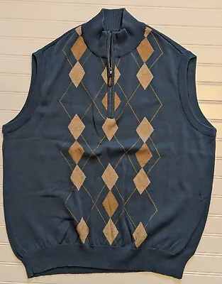 NWOTS Lyle & Scott Men's L Sweater Vest Quarter Zip Blue Argyle Cotton • $16.76