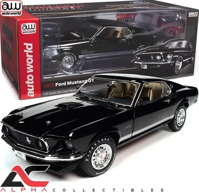 Autoworld Amm1292 1:18 1969 Ford Mustang Gt 2+2 (raven Black) Diecast Car • $89.99