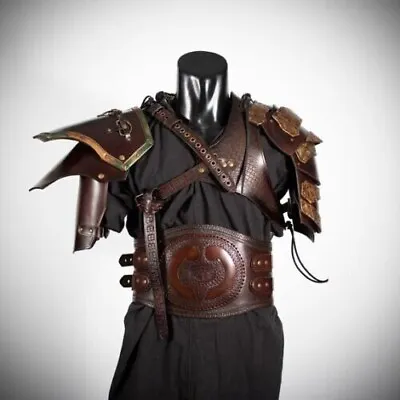 Halloween Medieval Viking Leather Steampunk Pauldron W Corset Belt Larp • $367.99