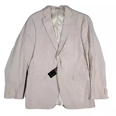 Alfani Slim-Fit Tan Cream Seersucker Stripe Suit Jacket Mens 40L 40 • $59.49