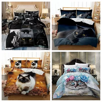 Cat Animals Quilt Duvet Cover Pillowcases Bedding Set Single Double King Size UK • £18