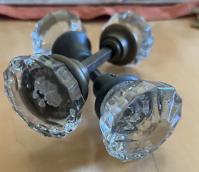 VTG Crystal Faceted Door Knob Sets (2) - 12 Pt Glass Door Knobs - Brass • $39.99