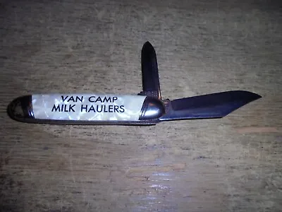 Vintage Van Camp Milk Haulers 2-Blade  Pocket Knife Mother Of Pearl Look USA • $19.99