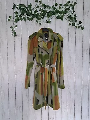 Custo Barcelona Size M Green Velvet Trench Coat Patterned Belted Lined Vintage • $68.48