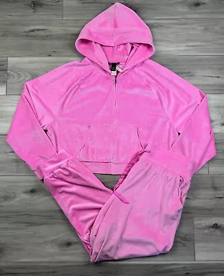 Victoria Secret Barbie Pink Velour Set Pants & Jacket Tracksuit Jogger Sz XL NWT • $129.95