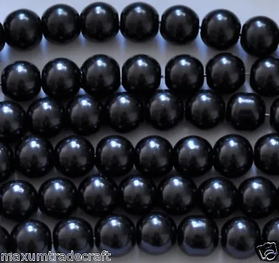 Black Glass Pearl Loose Beads In 4mm/200pcs 6mm/150pcs 8mm/100pcs 10mm/88pcs • £2.89