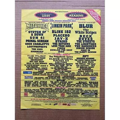 READING FESTIVAL 2003 METALLICA/LINKIN PARK/BLUR POSTER SIZED Original Music Pre • £12