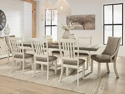 ON SALE - Farmhouse Style White & Brown Finish Dining Table & 8 Chairs Set IC1G • $2248.85
