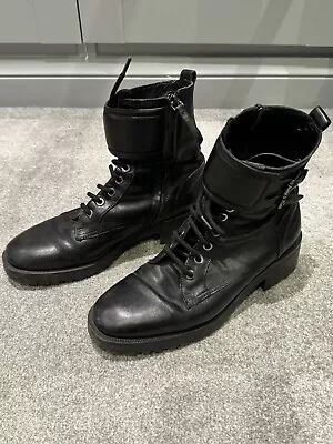 Black Leather Massimo Dutti Biker Boots Size 6 • £10