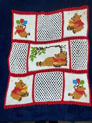 Baby Blanket Crochet Winnie The Pooh Handmade Afghan Throw 90s Disney 33 X 38 • $28.88