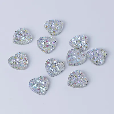 10 12mm Flat Back Iridescent AB Crystal Heart Rhinestone Embellishment Face Gems • £2.99