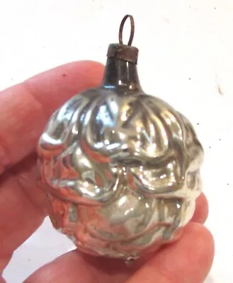 Vintage Feather Tree Blown Glass Christmas Ornament Silver Rose Hip Flower 2.25  • $19