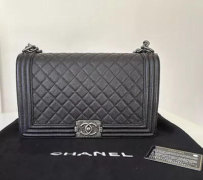 Chanel Black Le Boy Caviar Calfskin Leather Bag Ruthenium Hardware • $6900