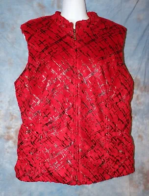 Womens Red Black Erin London Fuzzy Fleece Vest Size Medium Excellent • $7.99