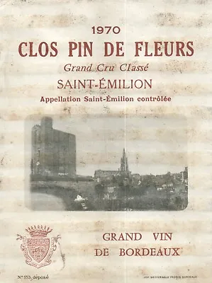 1970's-80's Clos Pin De Fleurs French Wine Label Vintage 1970 Original A378 • $11.97