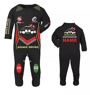 Car Racing Rookie Driver Black  Baby Grow Babygrow Romper Suit Custom Print • £29.99