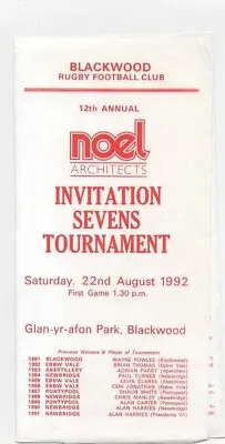 Aug 92 BLACKWOOD SEVENS (incl Newbridge Pontypool Ebbw Vale Crosskeys) • £3.75