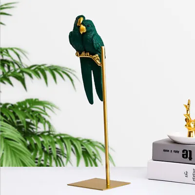 Tall Emerald Parrot Bird Figurine On Stand Home Office Crafts Ornaments Decor • £10.95