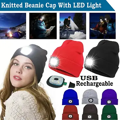 Winter Autumn Warm LED Light Knitted Beanie Hat Men Women With USB Rechargeable • $17.49