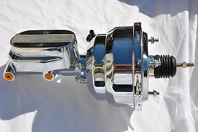 8  Street Rod Dual Power Brake Booster W/ Center Finned Master Cylinder CHROME • $139.97